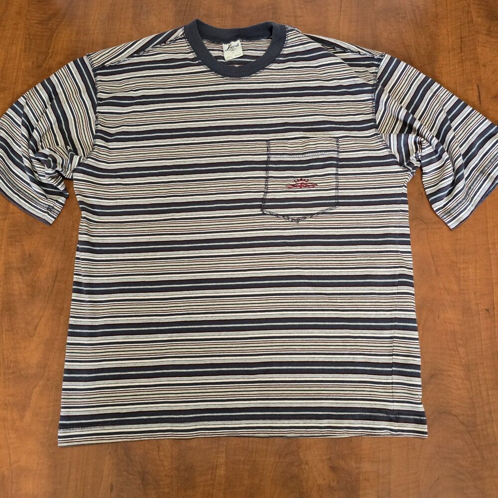 JNCO 90s Multistriped Embroidered Logo Single Pocket Crew Neck Skater Fit Tee XL